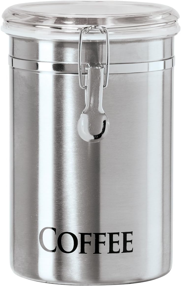 Oggi Stainless Steel Coffee Canister 62 fl oz - Airtight Clamp Lid, Clear...