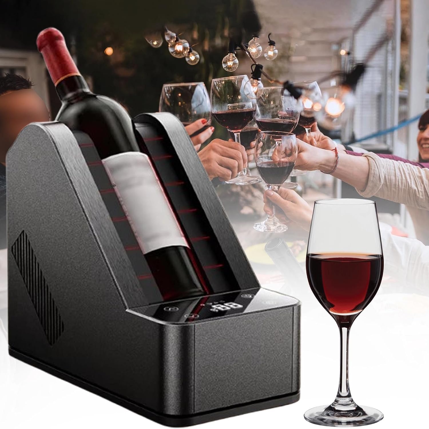 Portable Electric Wine Chiller, Iceless Cooling for 750ml Bottles, Set Temperature 0-20℃, Compact Design for Bars, Camping, Parties & Home Use